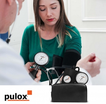 Pulox Manuelles Blutdruckmessgerät im Set mit Tasche plus Flachkopf-Stethoskop (Aneroid Sphygmomanometer)